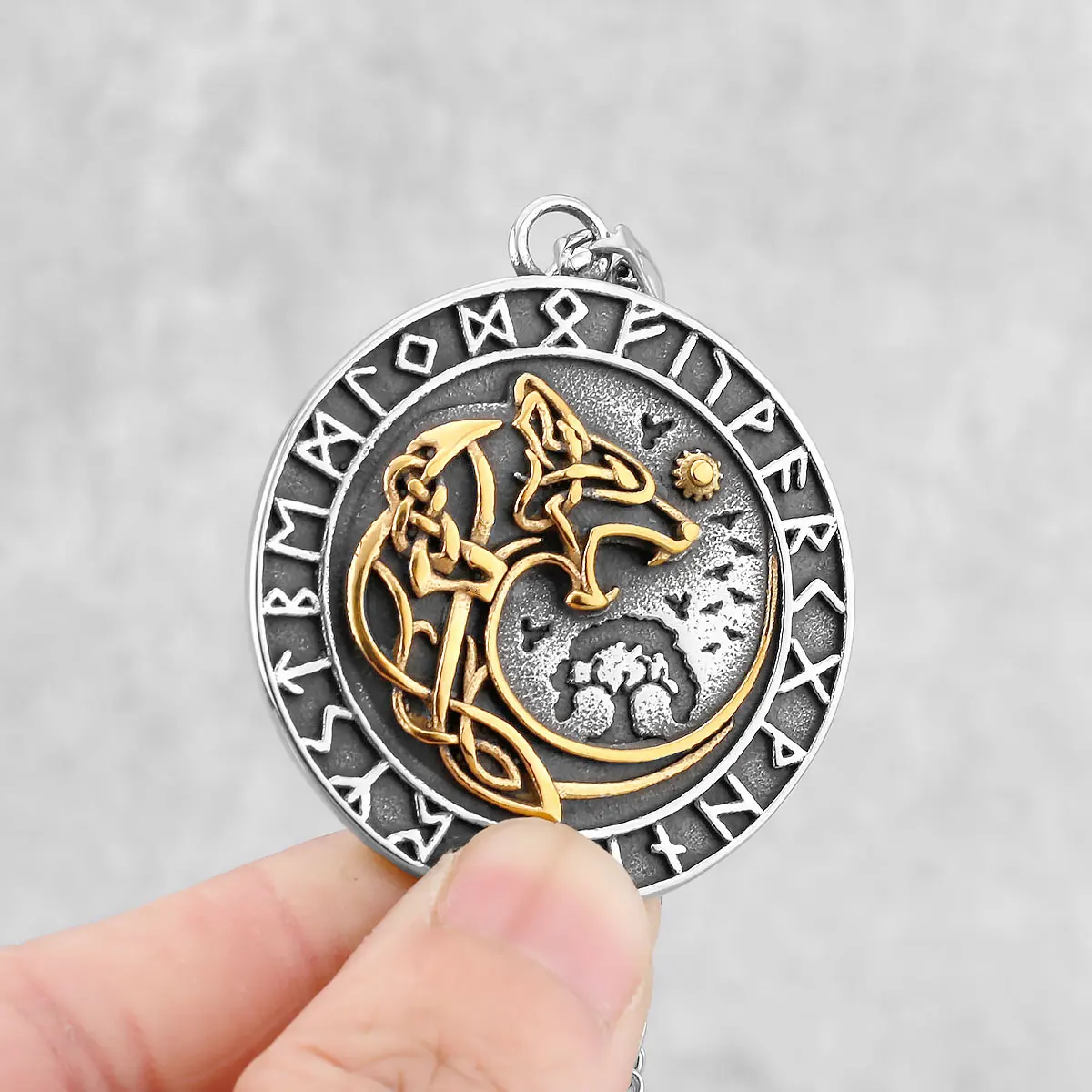 Norse Mythology Viking Wolf Necklaces Men Stainless Steel Viking Runes Vegvisir Amulet Pendant Scandinavian Vintage Male Jewelry Norse Mythology Viking Wolf Necklaces Men Stainless Steel Viking Runes Vegvisir Amulet Pendant Scandinavian Vintage Male Jewelry