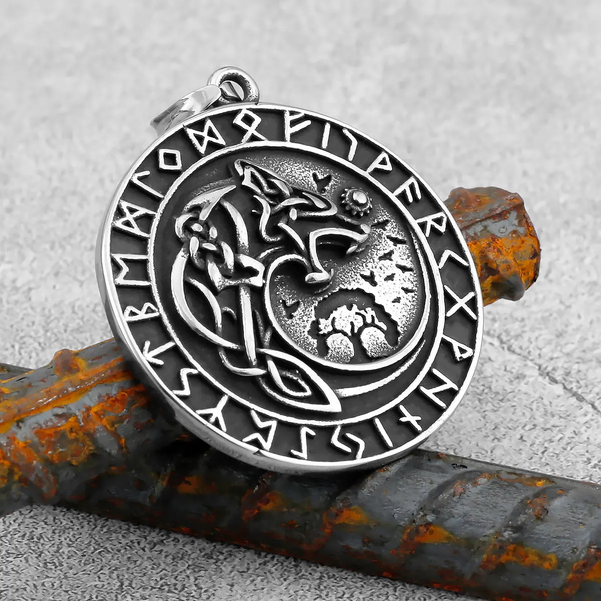 Norse Mythology Viking Wolf Necklaces Men Stainless Steel Viking Runes Vegvisir Amulet Pendant Scandinavian Vintage Male Jewelry Norse Mythology Viking Wolf Necklaces Men Stainless Steel Viking Runes Vegvisir Amulet Pendant Scandinavian Vintage Male Jewelry