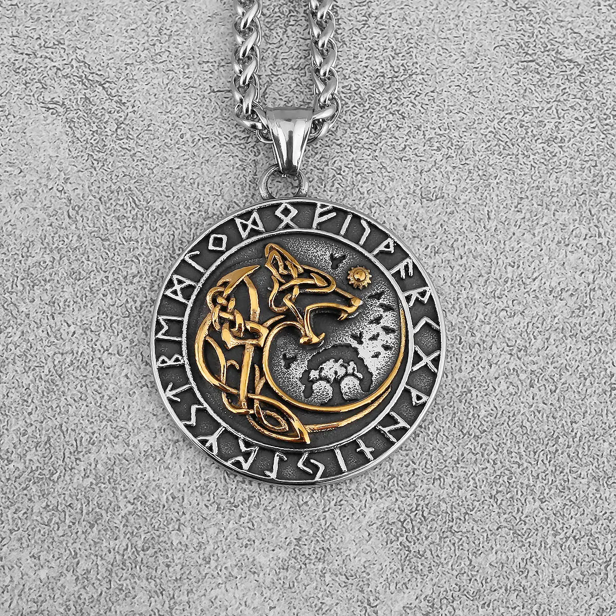 Norse Mythology Viking Wolf Necklaces Men Stainless Steel Viking Runes Vegvisir Amulet Pendant Scandinavian Vintage Male Jewelry Norse Mythology Viking Wolf Necklaces Men Stainless Steel Viking Runes Vegvisir Amulet Pendant Scandinavian Vintage Male Jewelry