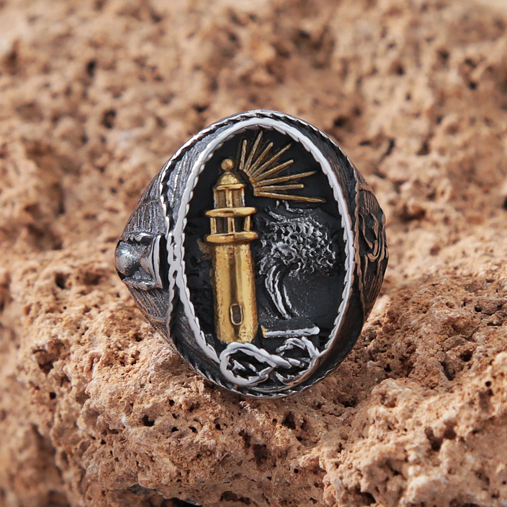 Vintage Viking Nautical Lighthouse Ring For Men Stainless Steel Lighthouse Stamp Viking Ring Nordic Bikier Amulet Jewelry Gifts Vintage Viking Nautical Lighthouse Ring For Men Stainless Steel Lighthouse Stamp Viking Ring Nordic Bikier Amulet Jewelry Gifts