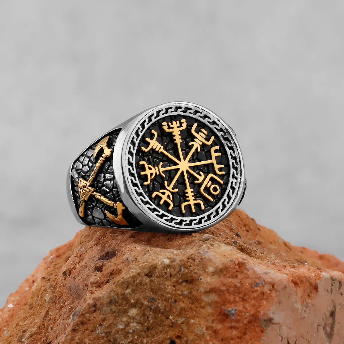Vintage Viking Stainless Steel Compass Ring Men's Viking Valknut Axe Ring Punk Odin Rune Gold Color Ring Jewelry Gift Wholesale Vintage Viking Stainless Steel Compass Ring Men's Viking Valknut Axe Ring Punk Odin Rune Gold Color Ring Jewelry Gift Wholesale