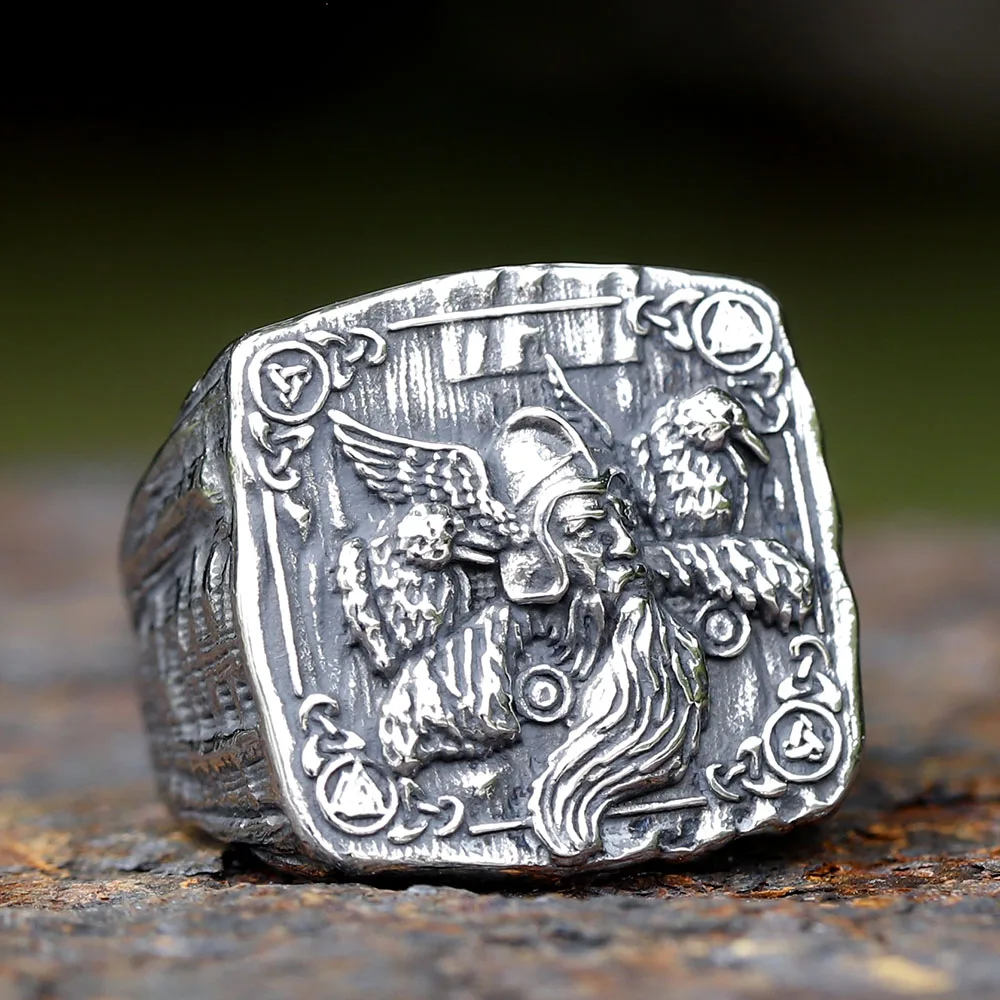 2023 New Fashion 316L Stainless Steel Viking Warrior Odin for Men’s Ring Biker Amulet Scandinavn Jewelry for gift free shipping 2023 New Fashion 316L Stainless Steel Viking Warrior Odin for Men's Ring Biker Amulet Scandinavn Jewelry for gift free shipping