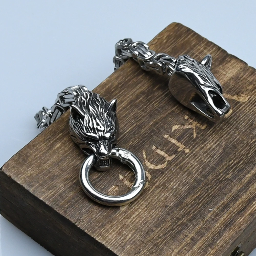 Stainless steel King chain viking wolf head Norse Rune bracelet amulet bracelet for men Stainless steel King chain viking wolf head Norse Rune bracelet amulet bracelet for men