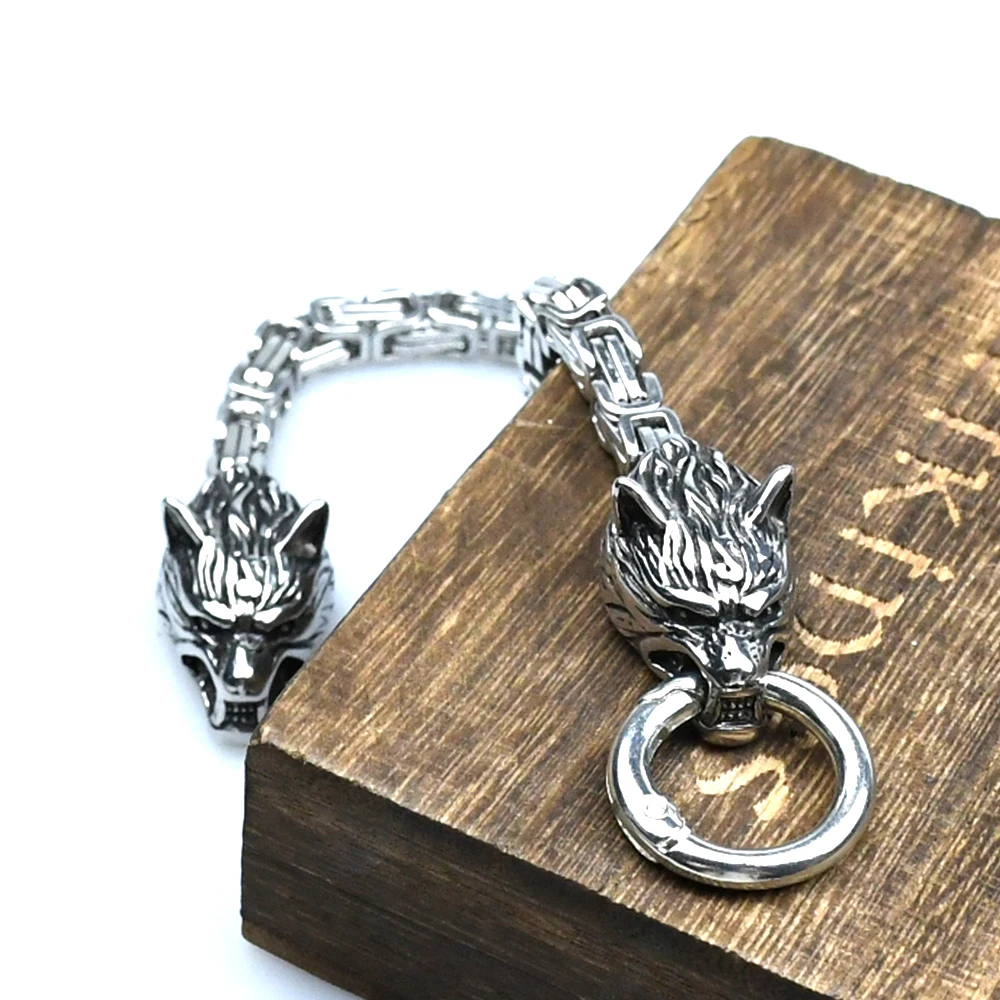 Stainless steel King chain viking wolf head Norse Rune bracelet amulet bracelet for men Stainless steel King chain viking wolf head Norse Rune bracelet amulet bracelet for men