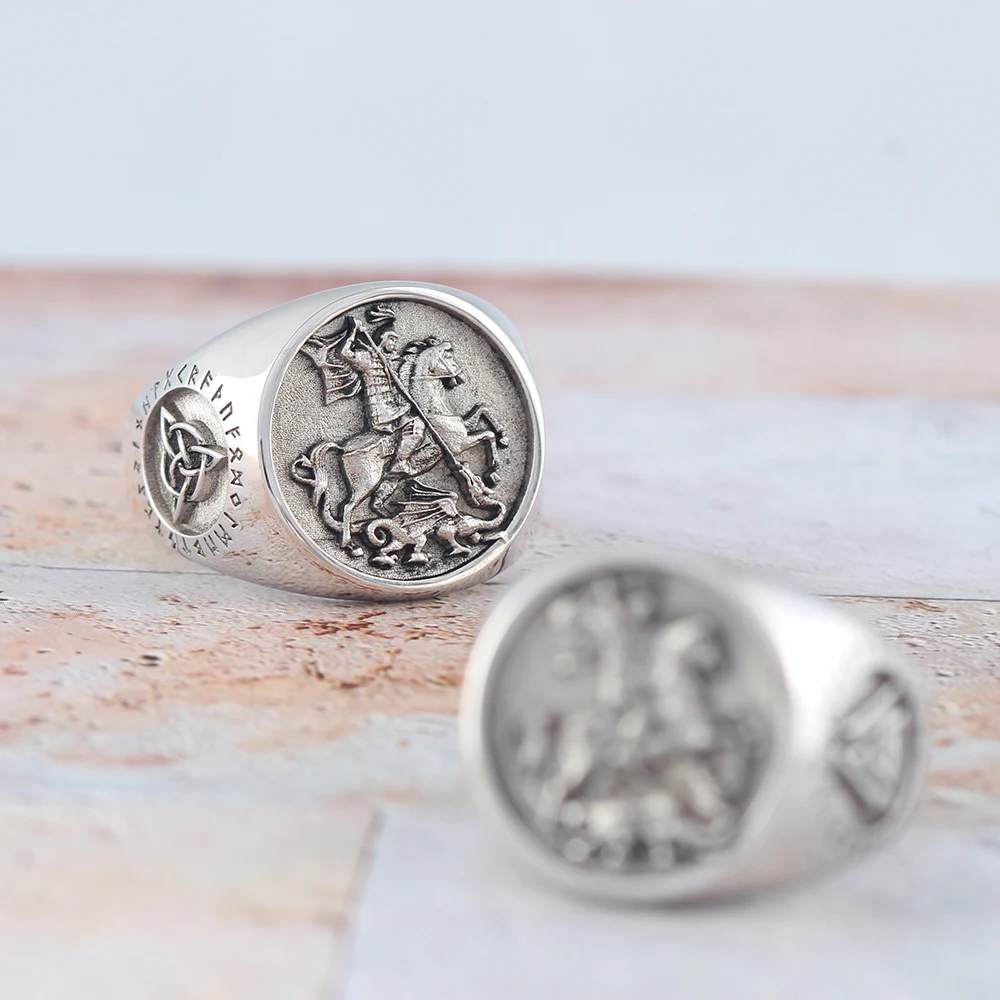 St. George The Paladin Slays Dragons Unique Sovereign Expeditions Equestrian Viking Sterling Silver Ring St. George The Paladin Slays Dragons Unique Sovereign Expeditions Equestrian Viking Sterling Silver Ring