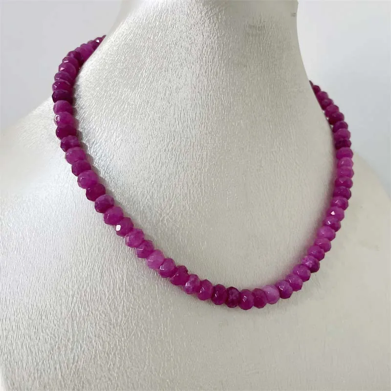 5*8MM Faceted Rubellite Natural Stone Necklace Brazil Pink Red Bead Women Luxury Gemstone Preciosas Jade Yoga Jewelry Female