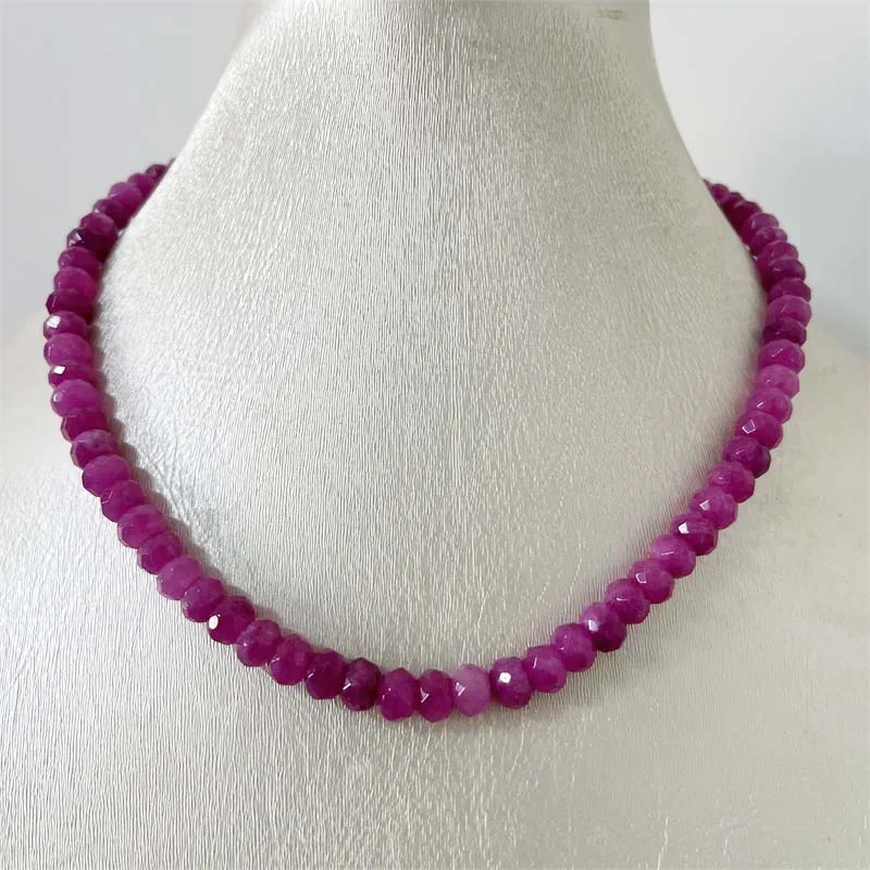 5*8MM Faceted Rubellite Natural Stone Necklace Brazil Pink Red Bead Women Luxury Gemstone Preciosas Jade Yoga Jewelry Female