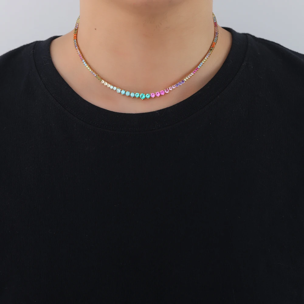2mm-5mm Colorful Stone Brass Tennis CZ Chain 3 Prong Fashion Female Zircon Necklace BC154 2mm-5mm Colorful Stone Brass Tennis CZ Chain 3 Prong Fashion Female Zircon Necklace BC154