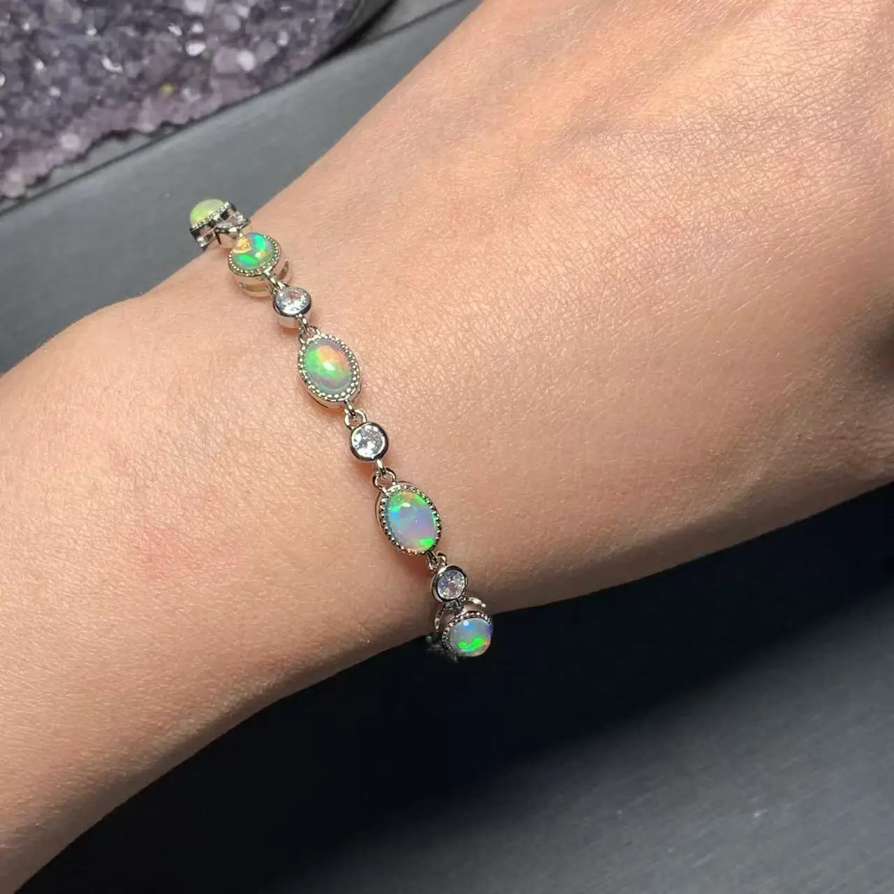 Gorgeous Color Natural Opal Bracelets & Bangles For Women Adjustable Fine Jewelry Stone Gift Party Woman Birthday Gorgeous Color Natural Opal Bracelets & Bangles For Women Adjustable Fine Jewelry Stone Gift Party Woman Birthday