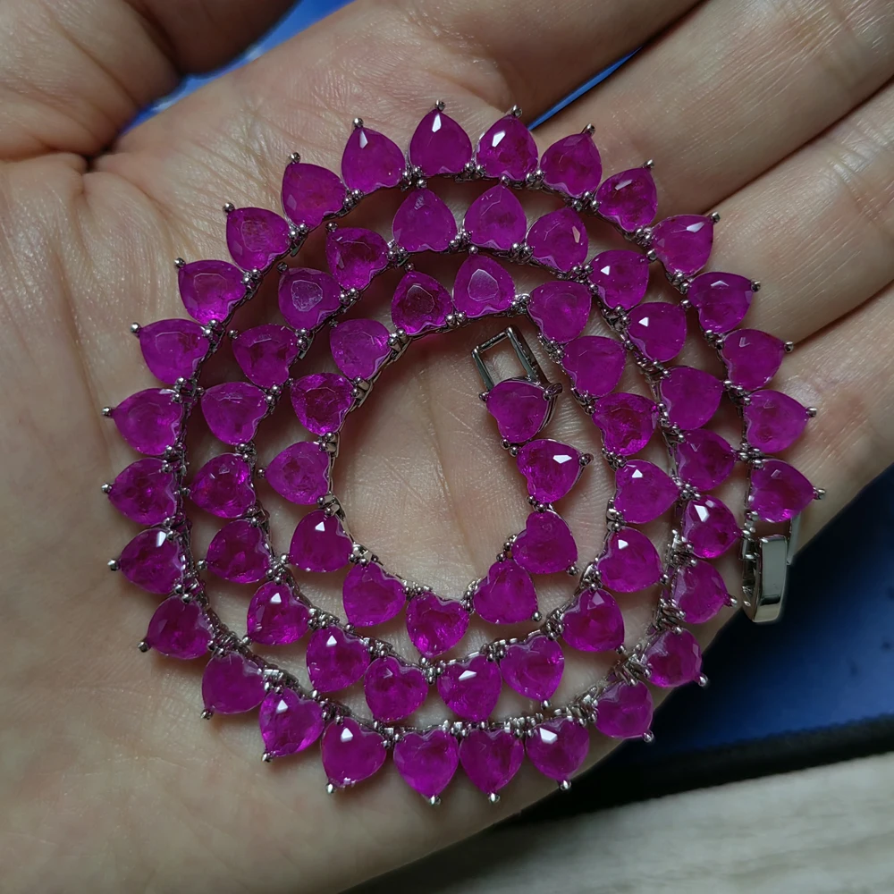 6mm Colorful Heart Stone Tennis Chain Necklace Fashion Female Jewelry BC184