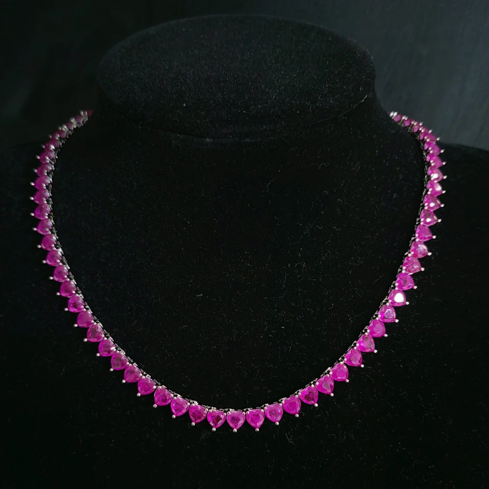 6mm Colorful Heart Stone Tennis Chain Necklace Fashion Female Jewelry BC184