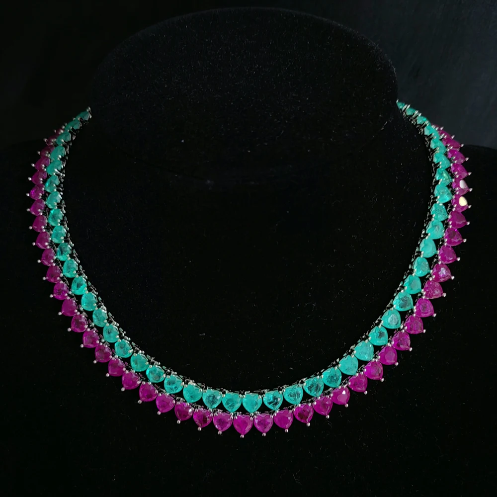 6mm Colorful Heart Stone Tennis Chain Necklace Fashion Female Jewelry BC184