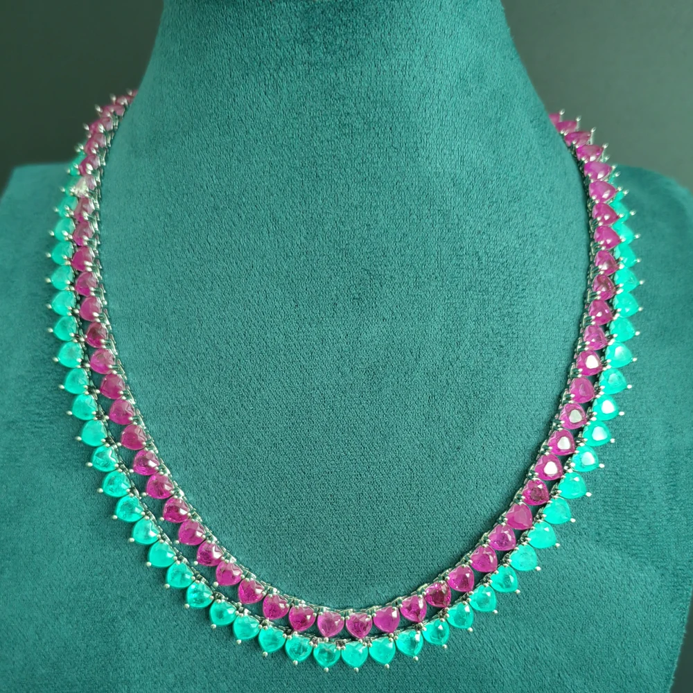 6mm Colorful Heart Stone Tennis Chain Necklace Fashion Female Jewelry BC184