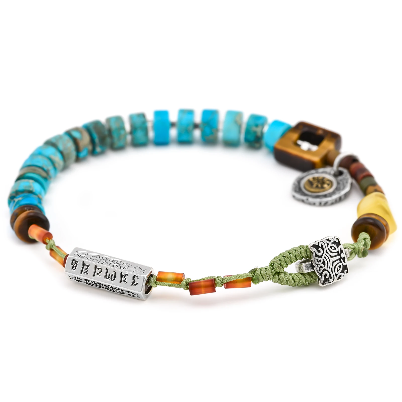 Green Original Stone Handmade Lucky Bracelet for Women Men OM Lotus Charm Tiger Eye Amber Jasper Braided Bracelets