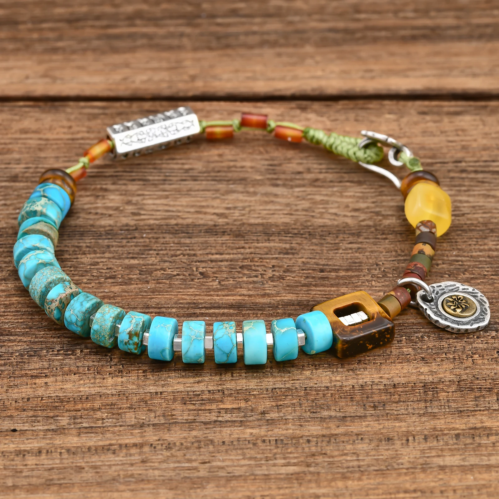 Green Original Stone Handmade Lucky Bracelet for Women Men OM Lotus Charm Tiger Eye Amber Jasper Braided Bracelets Green Original Stone Handmade Lucky Bracelet for Women Men OM Lotus Charm Tiger Eye Amber Jasper Braided Bracelets