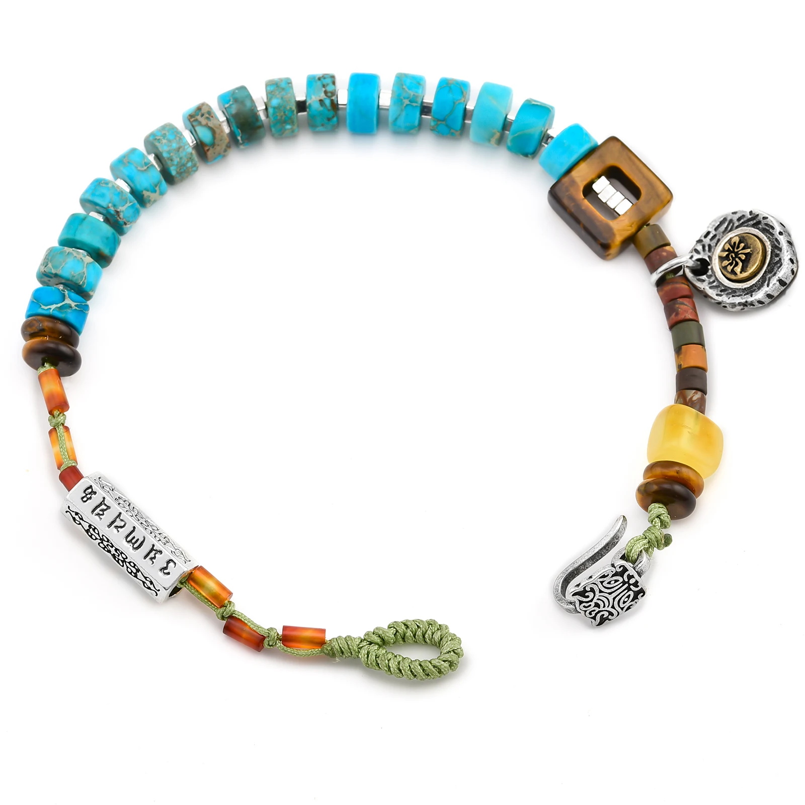 Green Original Stone Handmade Lucky Bracelet for Women Men OM Lotus Charm Tiger Eye Amber Jasper Braided Bracelets Green Original Stone Handmade Lucky Bracelet for Women Men OM Lotus Charm Tiger Eye Amber Jasper Braided Bracelets