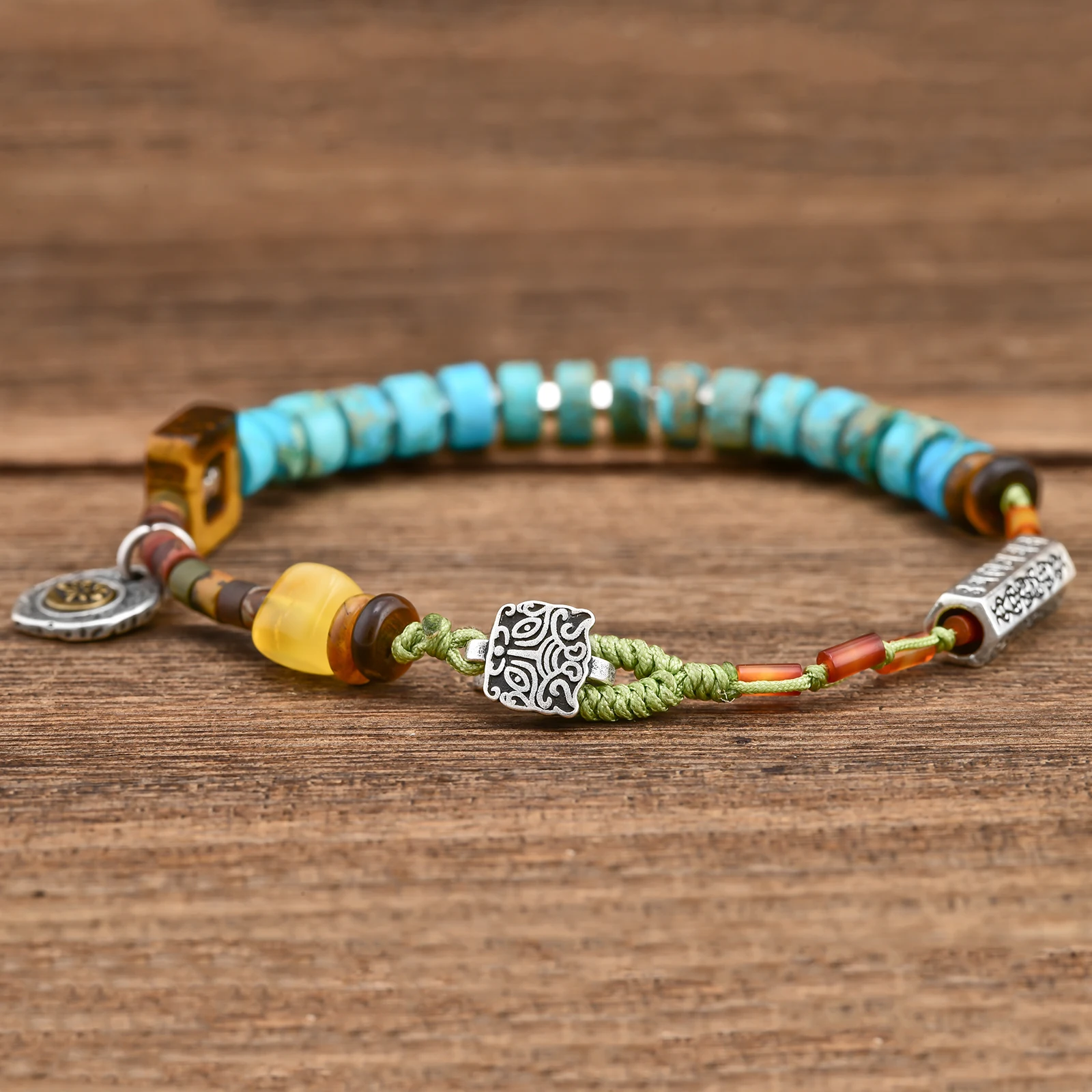 Green Original Stone Handmade Lucky Bracelet for Women Men OM Lotus Charm Tiger Eye Amber Jasper Braided Bracelets Green Original Stone Handmade Lucky Bracelet for Women Men OM Lotus Charm Tiger Eye Amber Jasper Braided Bracelets