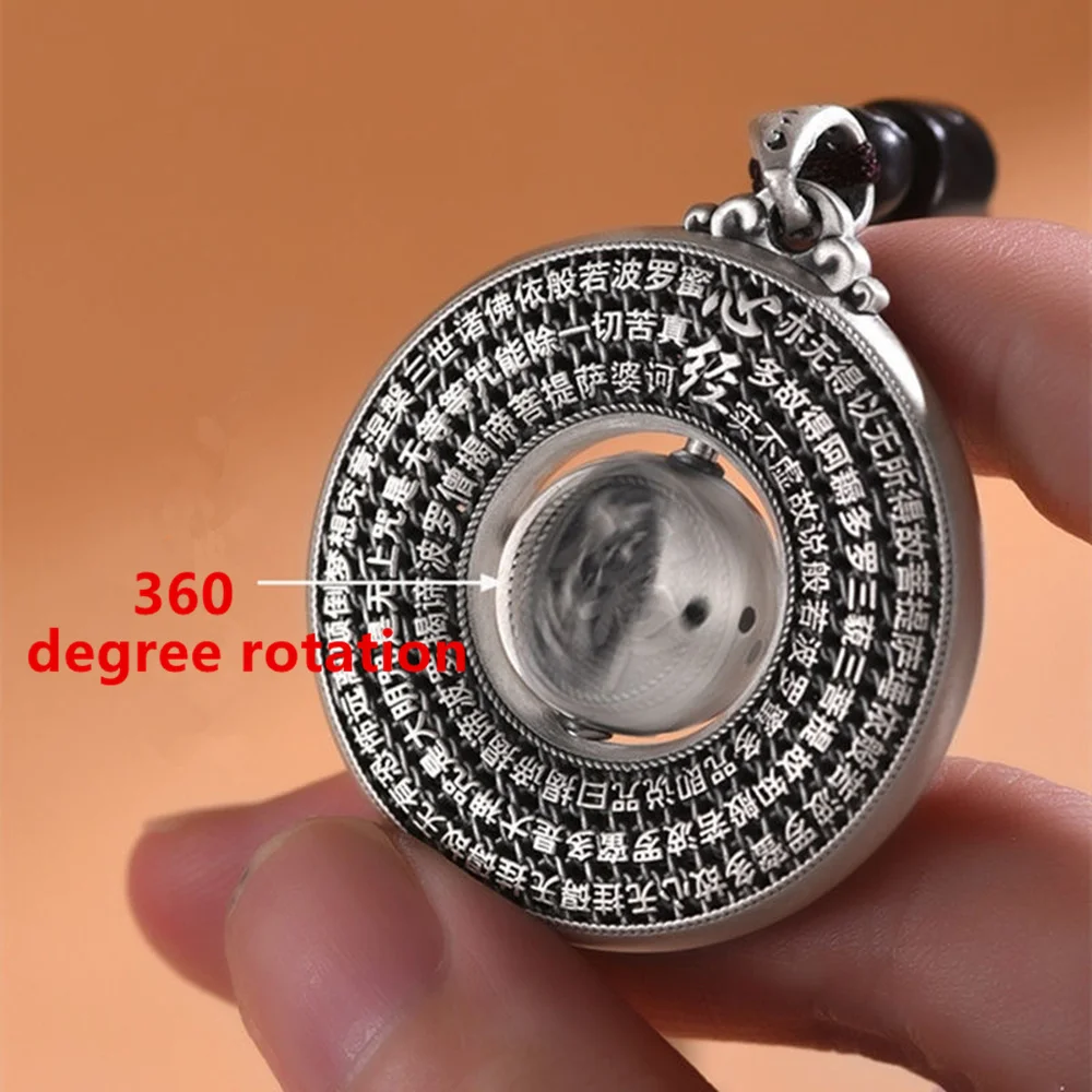 Oriental culture heart Sutra Buddha rotating pendant character round pendant hollow carving amulet of wealth and peace necklace Oriental culture heart Sutra Buddha rotating pendant character round pendant hollow carving amulet of wealth and peace necklace