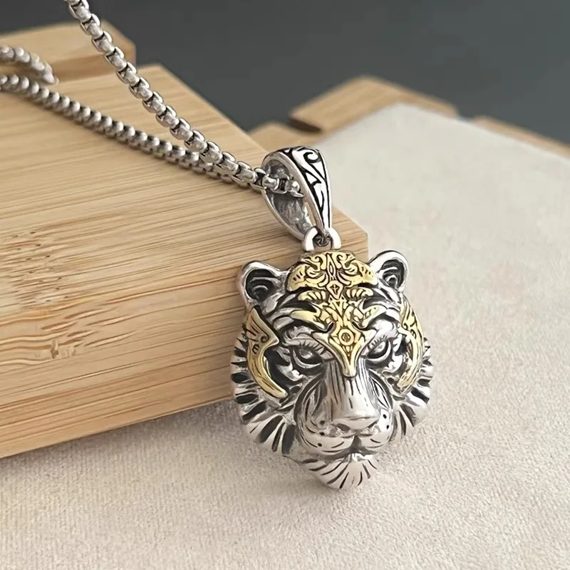 Fashionable Tiger Head Pendant Animal Tiger Necklace Men’s Punk Hip Hop Trendy Casual Jewelry Gift Fashionable Tiger Head Pendant Animal Tiger Necklace Men's Punk Hip Hop Trendy Casual Jewelry Gift