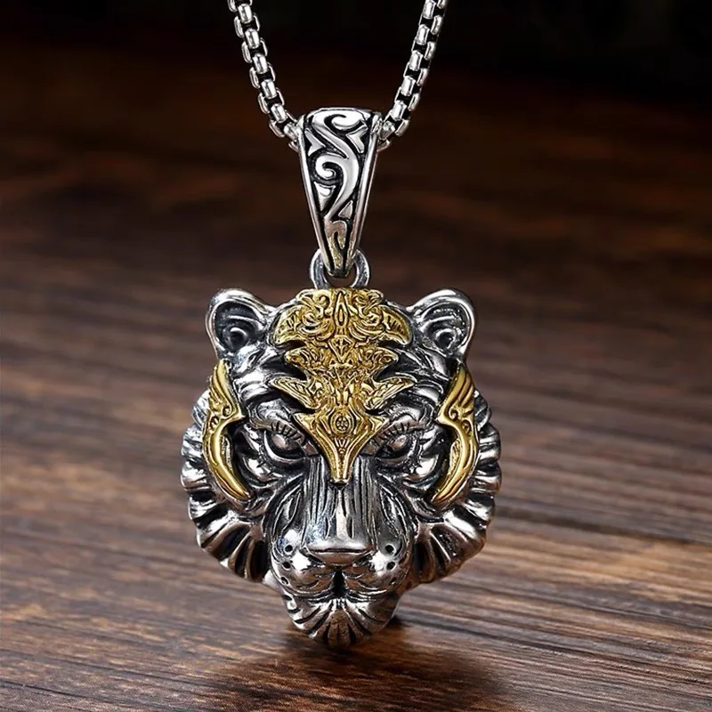 Fashionable Tiger Head Pendant Animal Tiger Necklace Men's Punk Hip Hop Trendy Casual Jewelry Gift