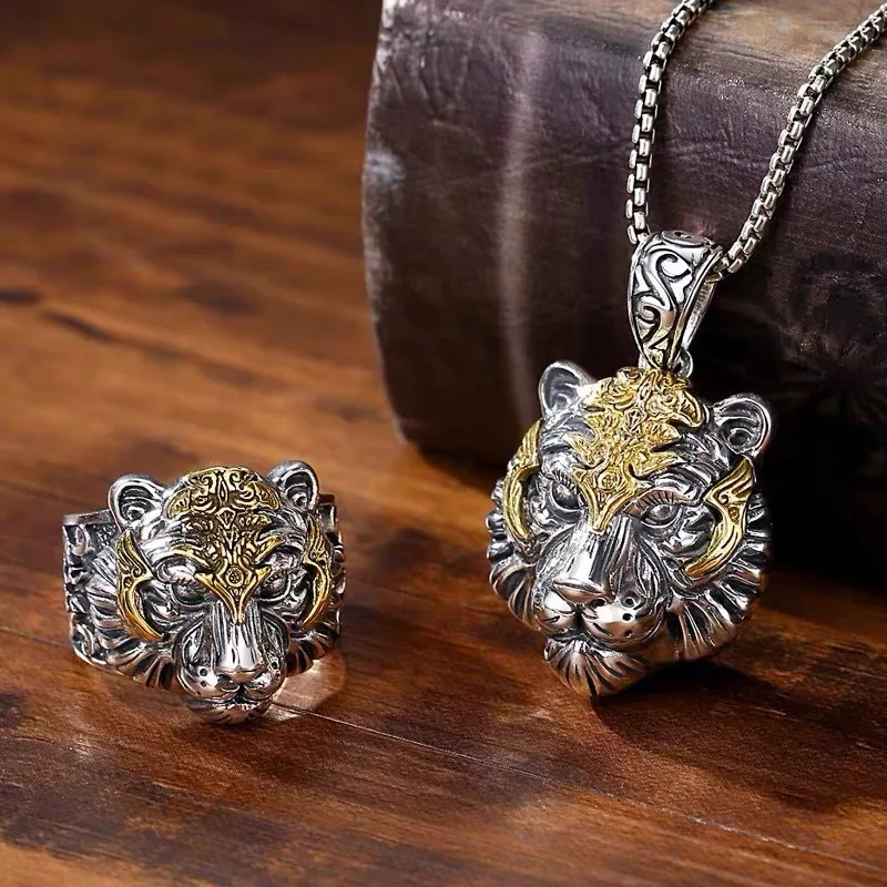 Fashionable Tiger Head Pendant Animal Tiger Necklace Men's Punk Hip Hop Trendy Casual Jewelry Gift