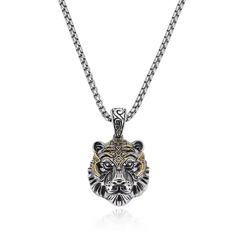 Fashionable Tiger Head Pendant Animal Tiger Necklace Men's Punk Hip Hop Trendy Casual Jewelry Gift