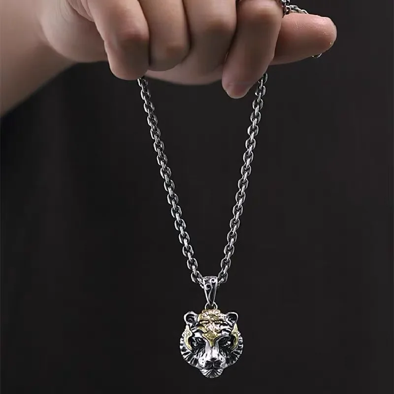 Fashionable Tiger Head Pendant Animal Tiger Necklace Men’s Punk Hip Hop Trendy Casual Jewelry Gift Fashionable Tiger Head Pendant Animal Tiger Necklace Men's Punk Hip Hop Trendy Casual Jewelry Gift