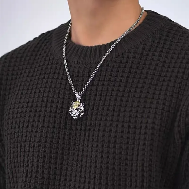 Fashionable Tiger Head Pendant Animal Tiger Necklace Men’s Punk Hip Hop Trendy Casual Jewelry Gift Fashionable Tiger Head Pendant Animal Tiger Necklace Men's Punk Hip Hop Trendy Casual Jewelry Gift