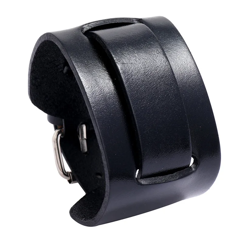 Modyle Fashion Wide Genuine Leather Bracelet Brown Black Wide Cuff Bracelets Bangles Vintage Punk Wristband Men Jewelry