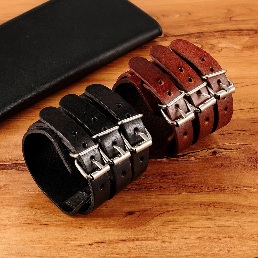 TYO Classic Men’s Boys Adjustable Genuine Leather Cuff Bracelet Punk Rock Jewelry Black/Brown Three Layers Watch Bangles TYO Classic Men's Boys Adjustable Genuine Leather Cuff Bracelet Punk Rock Jewelry Black/Brown Three Layers Watch Bangles