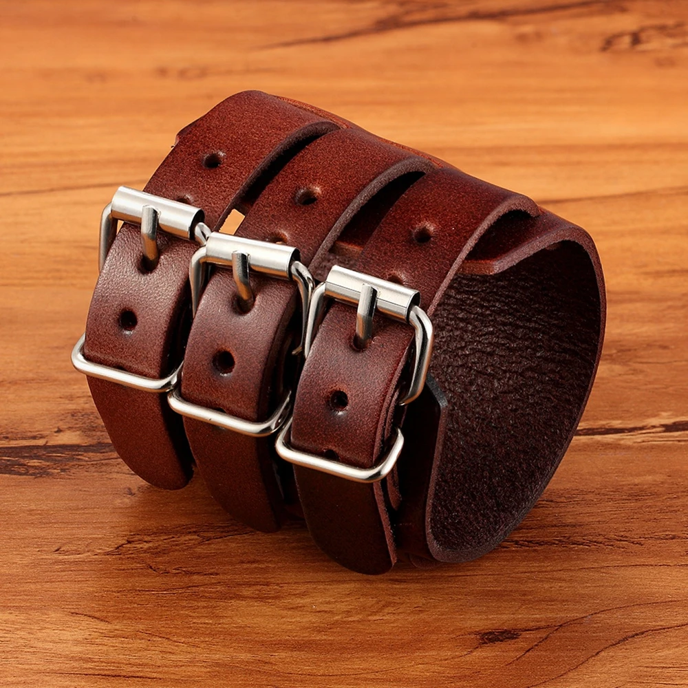 TYO Classic Men’s Boys Adjustable Genuine Leather Cuff Bracelet Punk Rock Jewelry Black/Brown Three Layers Watch Bangles TYO Classic Men's Boys Adjustable Genuine Leather Cuff Bracelet Punk Rock Jewelry Black/Brown Three Layers Watch Bangles
