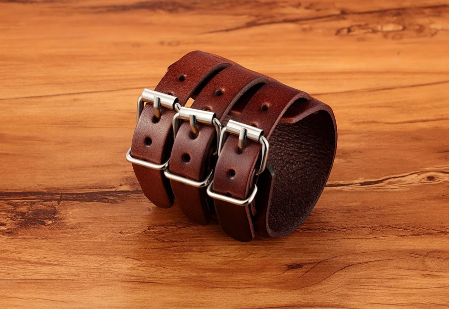 TYO Classic Men's Boys Adjustable Genuine Leather Cuff Bracelet Punk Rock Jewelry Black/Brown Three Layers Watch Bangles
