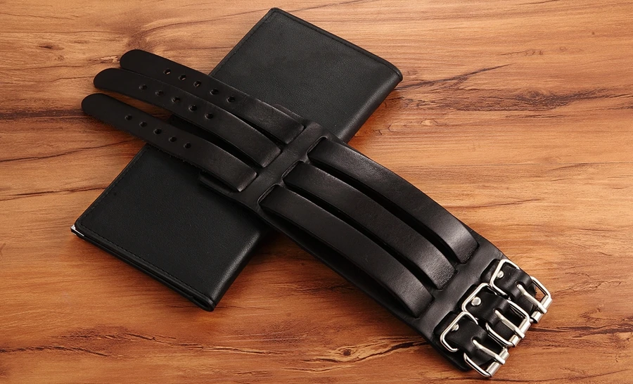 TYO Classic Men's Boys Adjustable Genuine Leather Cuff Bracelet Punk Rock Jewelry Black/Brown Three Layers Watch Bangles