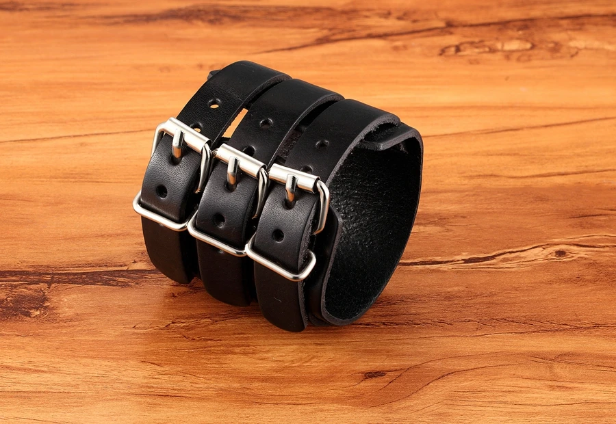 TYO Classic Men's Boys Adjustable Genuine Leather Cuff Bracelet Punk Rock Jewelry Black/Brown Three Layers Watch Bangles