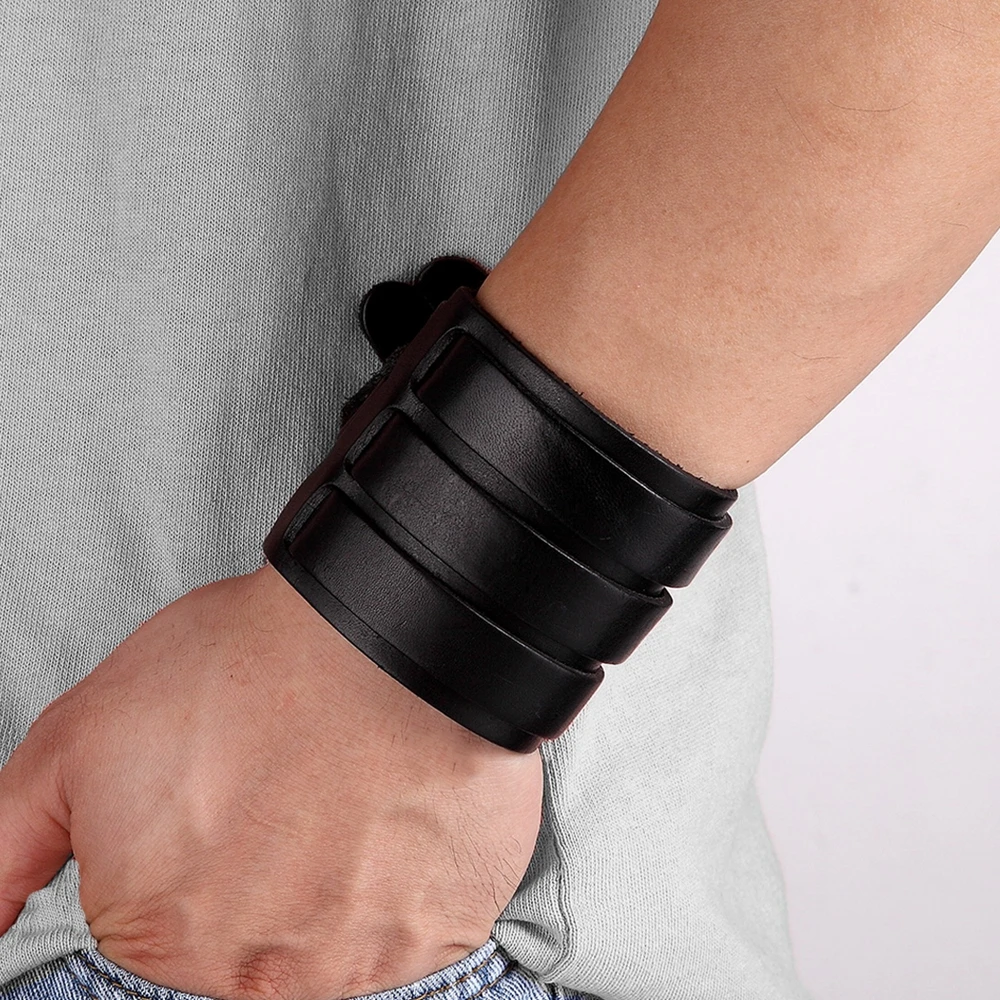 TYO Classic Men’s Boys Adjustable Genuine Leather Cuff Bracelet Punk Rock Jewelry Black/Brown Three Layers Watch Bangles TYO Classic Men's Boys Adjustable Genuine Leather Cuff Bracelet Punk Rock Jewelry Black/Brown Three Layers Watch Bangles