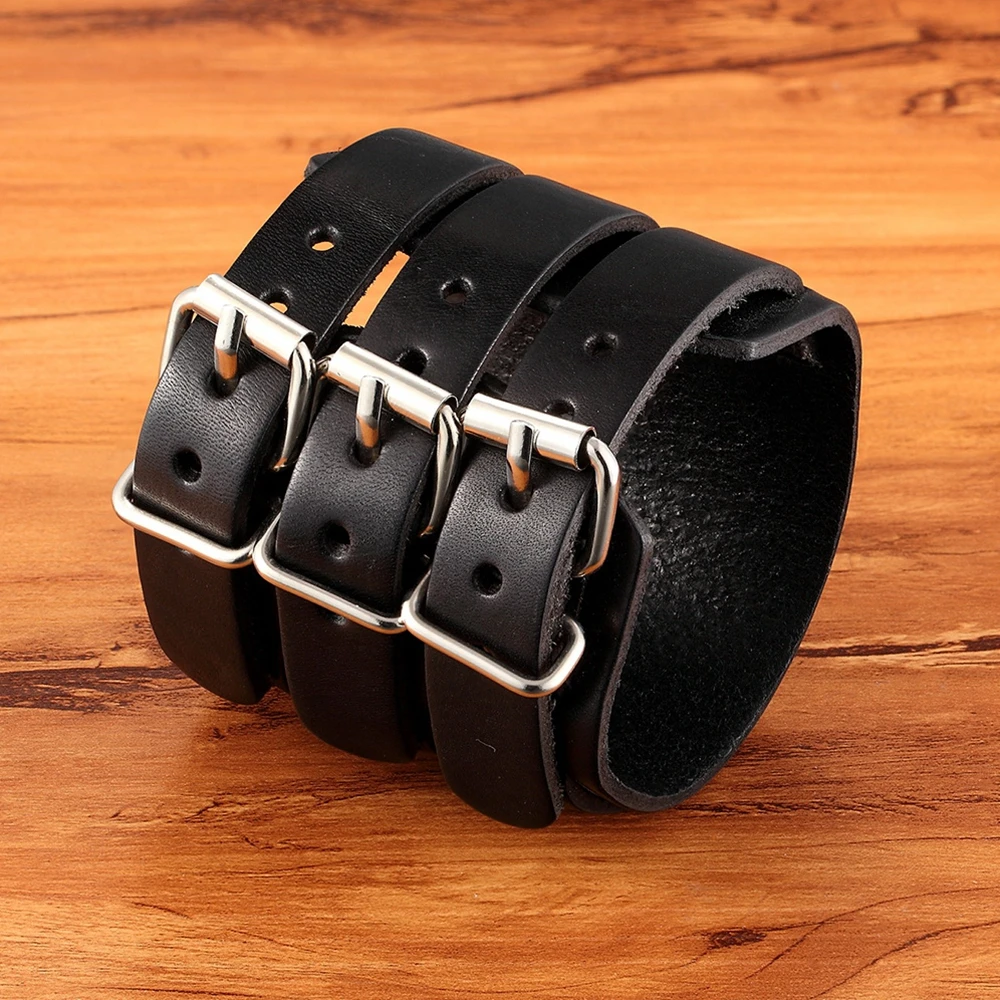 TYO Classic Men’s Boys Adjustable Genuine Leather Cuff Bracelet Punk Rock Jewelry Black/Brown Three Layers Watch Bangles TYO Classic Men's Boys Adjustable Genuine Leather Cuff Bracelet Punk Rock Jewelry Black/Brown Three Layers Watch Bangles
