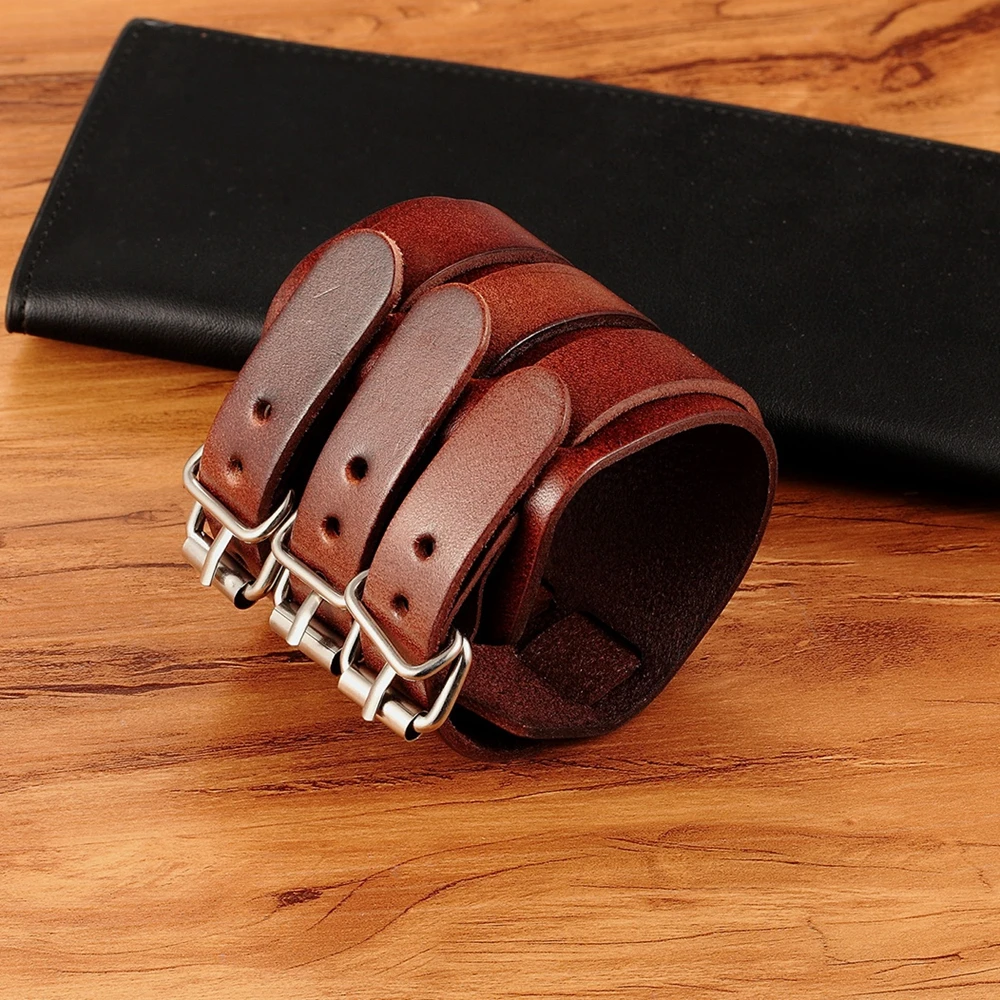TYO Classic Men’s Boys Adjustable Genuine Leather Cuff Bracelet Punk Rock Jewelry Black/Brown Three Layers Watch Bangles TYO Classic Men's Boys Adjustable Genuine Leather Cuff Bracelet Punk Rock Jewelry Black/Brown Three Layers Watch Bangles
