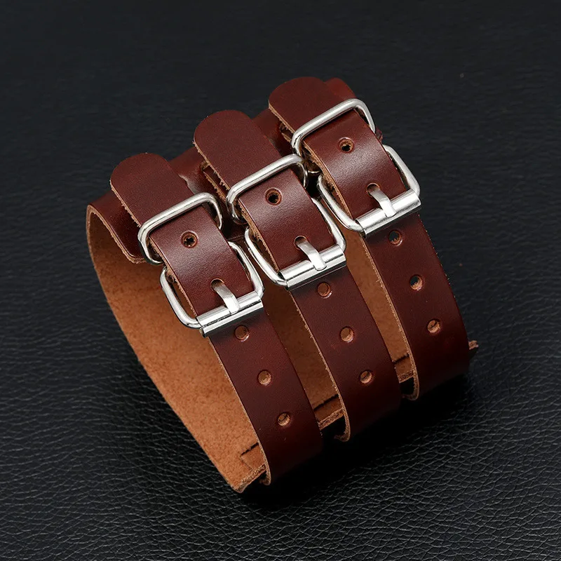 KOTik 2024 New Fashion Genuine Leather Wide Cuff Bangles Punk Vintage Three Layers Wide Black Brown Men Jewelry Bracelets KOTik 2024 New Fashion Genuine Leather Wide Cuff Bangles Punk Vintage Three Layers Wide Black Brown Men Jewelry Bracelets