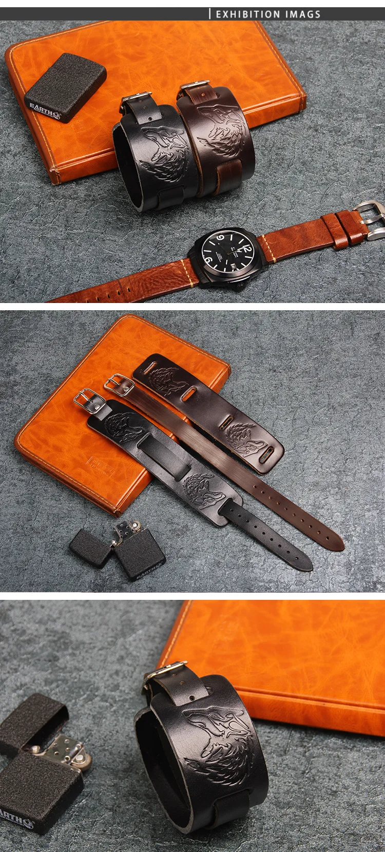 Real leather viking Wolf Bracelet Men Imprint Wide Bracelets Bangles Punk Rock Style Jewelry Vintage Male Black Brown