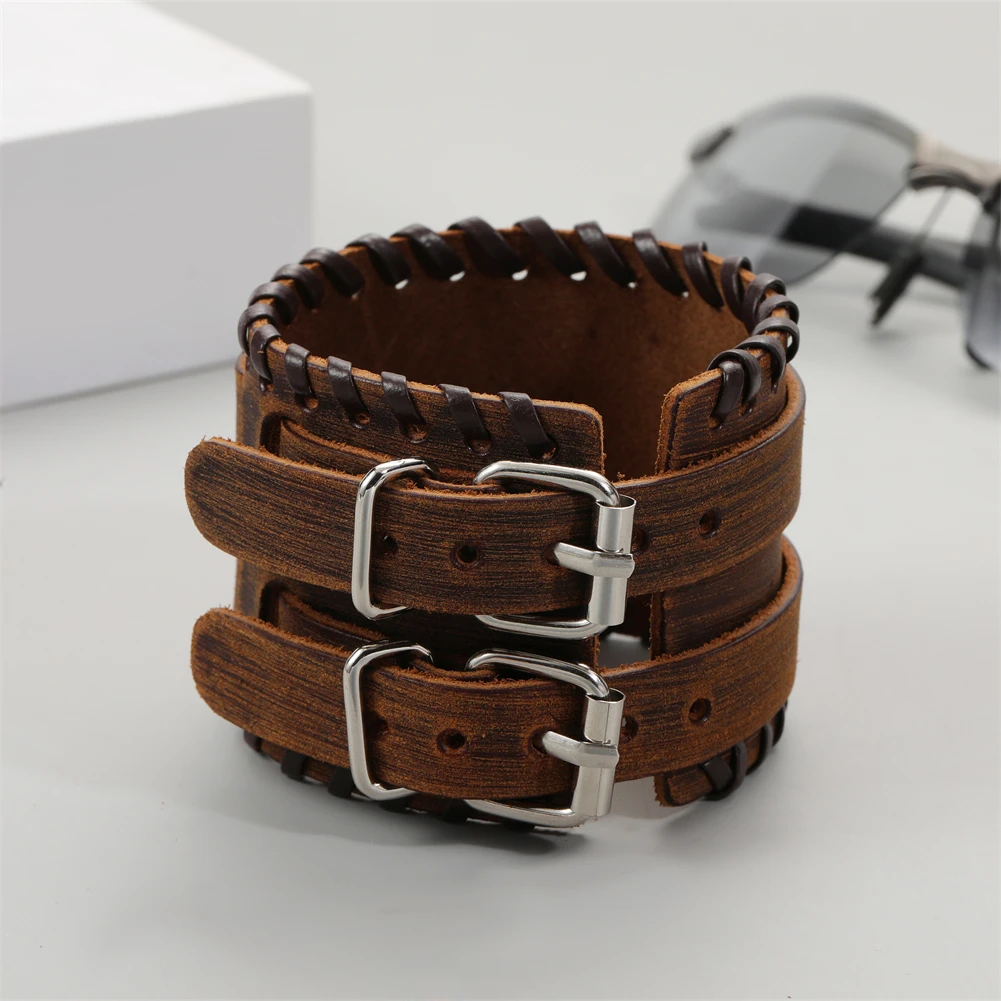 2024 Trend Jewelry Handmade Weave Genuine Leather Bracelet Men Charm Cuff Wide Leather Bracelet Pulsera Hombre 2024 Trend Jewelry Handmade Weave Genuine Leather Bracelet Men Charm Cuff Wide Leather Bracelet Pulsera Hombre
