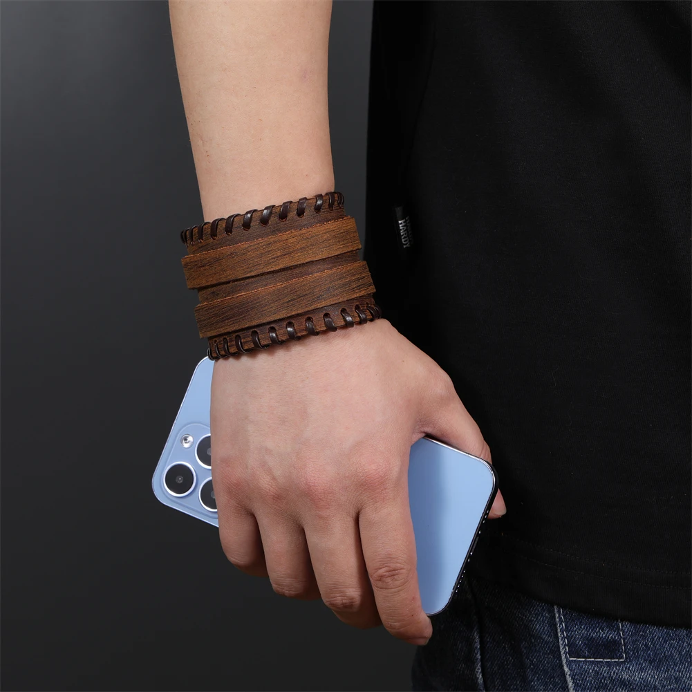 2024 Trend Jewelry Handmade Weave Genuine Leather Bracelet Men Charm Cuff Wide Leather Bracelet Pulsera Hombre 2024 Trend Jewelry Handmade Weave Genuine Leather Bracelet Men Charm Cuff Wide Leather Bracelet Pulsera Hombre