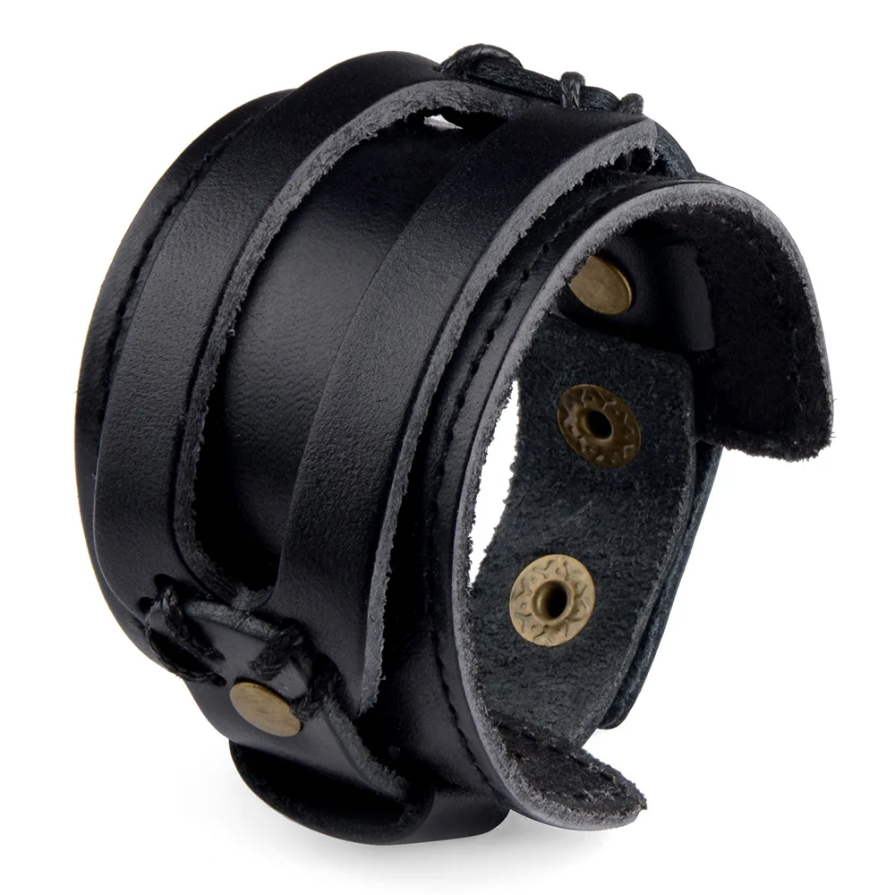 Chanfar Hot Fashion Punk Rivet Wide Leather Bracelets For Men Women Cuff Vintage Rock Jewelry