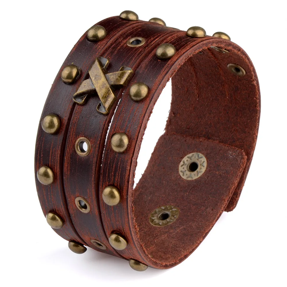 Chanfar Hot Fashion Punk Rivet Wide Leather Bracelets For Men Women Cuff Vintage Rock Jewelry Chanfar Hot Fashion Punk Rivet Wide Leather Bracelets For Men Women Cuff Vintage Rock Jewelry