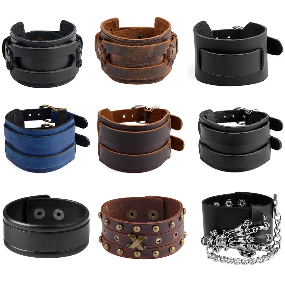 Chanfar Hot Fashion Punk Rivet Wide Leather Bracelets For Men Women Cuff Vintage Rock Jewelry Chanfar Hot Fashion Punk Rivet Wide Leather Bracelets For Men Women Cuff Vintage Rock Jewelry