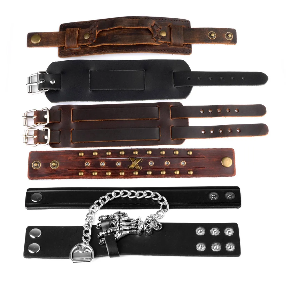 Chanfar Hot Fashion Punk Rivet Wide Leather Bracelets For Men Women Cuff Vintage Rock Jewelry Chanfar Hot Fashion Punk Rivet Wide Leather Bracelets For Men Women Cuff Vintage Rock Jewelry