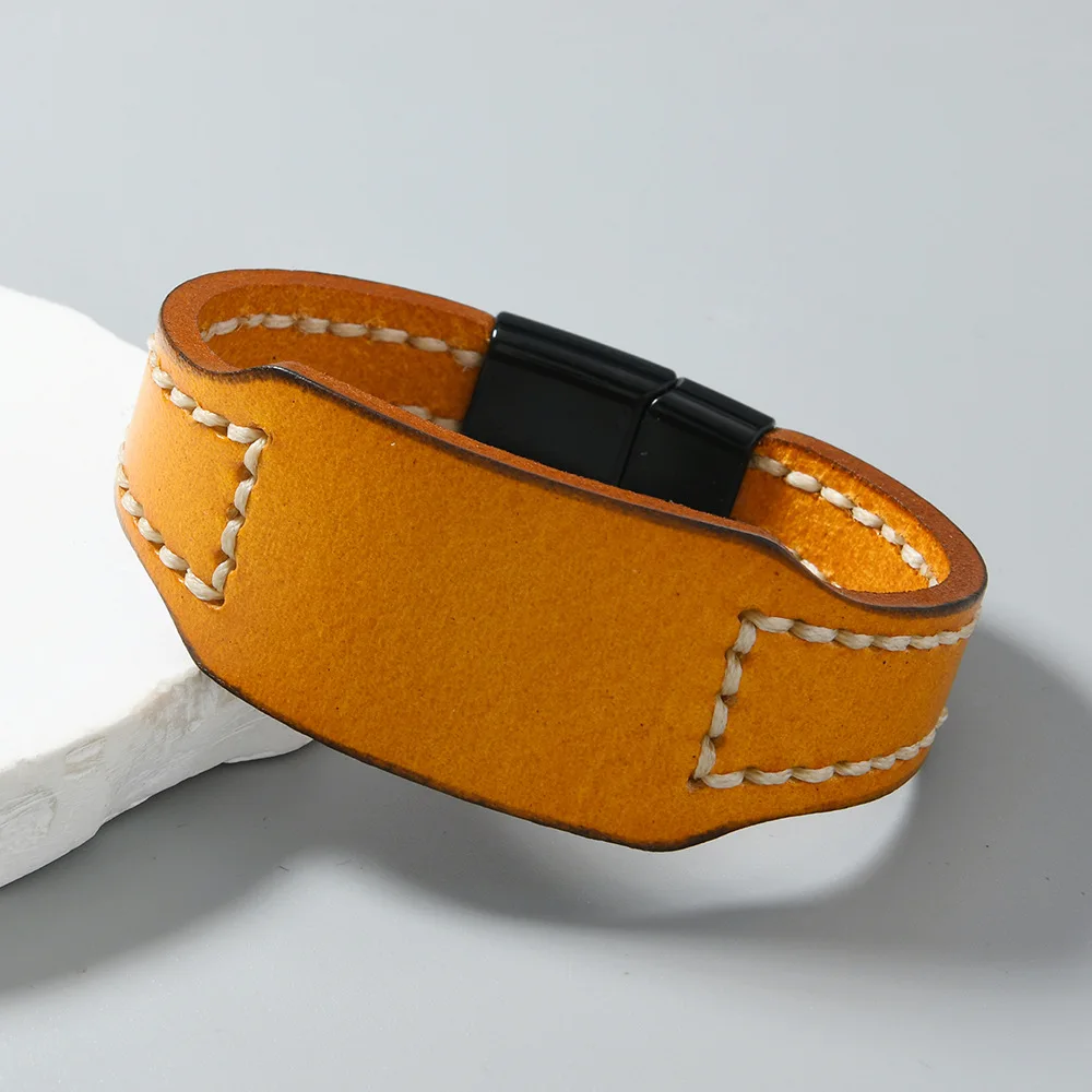 Hand Stitched Genuine Leather Bracelet Vintage Style Unisex Couple Cuff for Men and Women Hand Stitched Genuine Leather Bracelet Vintage Style Unisex Couple Cuff for Men and Women