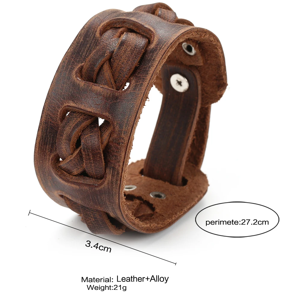 Vintage Handmade Weave Wide Leather Bracelet Charm Cuff Genuine Leather Bracelet Men Pulsera Hombre браслет на руку широкий