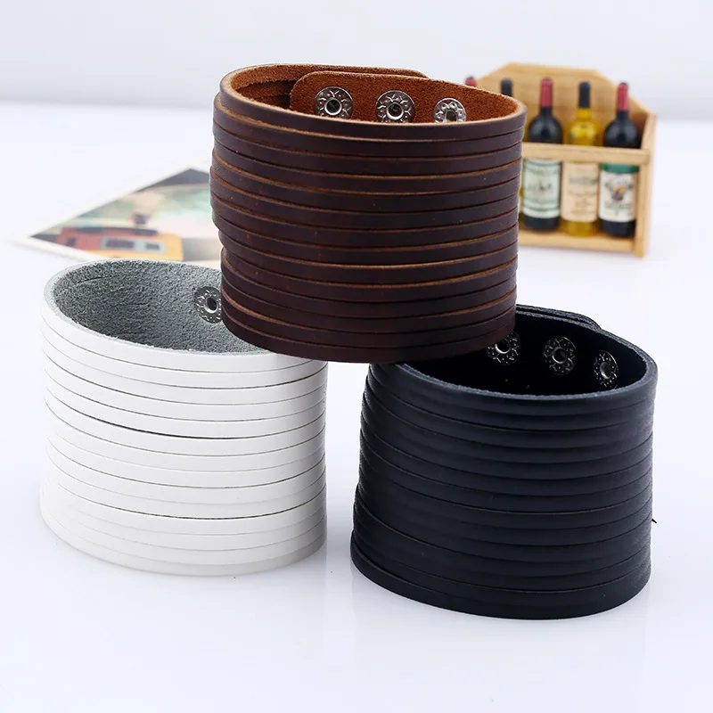 Jessingshow Punk Vintage Black Brown White Genuine Leather Charm Unisex Wide Big Bracelet Bangle Men Women Jewelry Gift Jessingshow Punk Vintage Black Brown White Genuine Leather Charm Unisex Wide Big Bracelet Bangle Men Women Jewelry Gift
