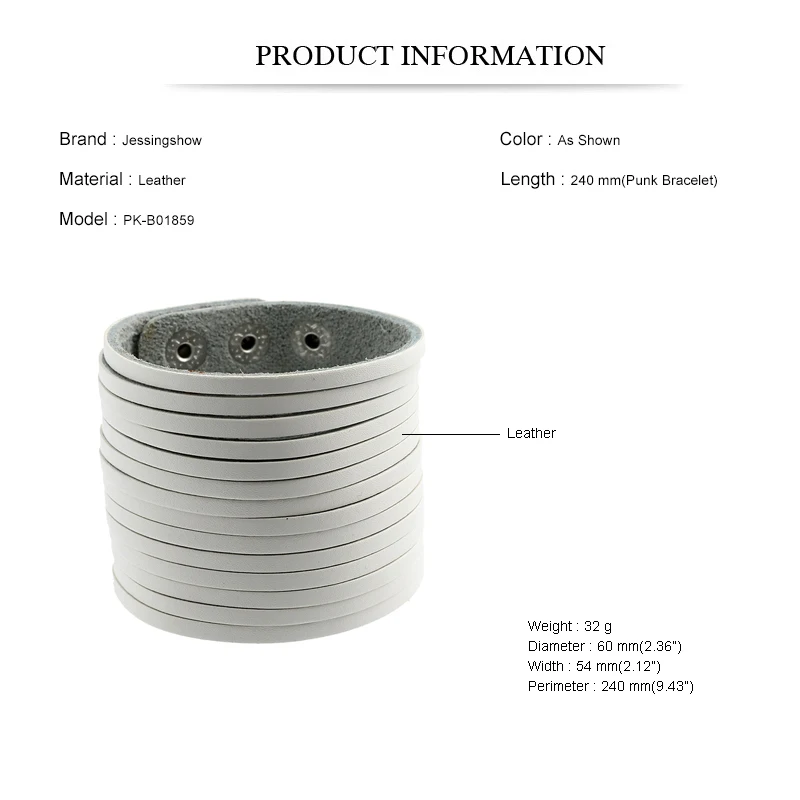 Jessingshow Punk Vintage Black Brown White Genuine Leather Charm Unisex Wide Big Bracelet Bangle Men Women Jewelry Gift Jessingshow Punk Vintage Black Brown White Genuine Leather Charm Unisex Wide Big Bracelet Bangle Men Women Jewelry Gift