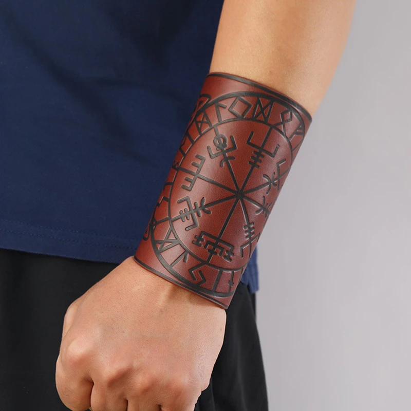 Fashion Punk Men Women Cosplay Wide Leather Bracelet Arm Armor Cuff Wrist Guard Viking Pattern Wide Bracelet Wristband Jewelry Fashion Punk Men Women Cosplay Wide Leather Bracelet Arm Armor Cuff Wrist Guard Viking Pattern Wide Bracelet Wristband Jewelry